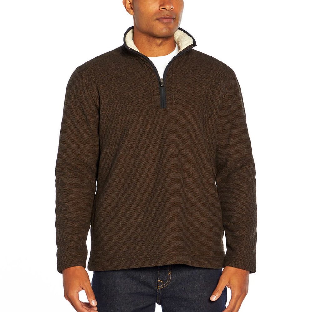 Orvis Men's 1/4 Quarter Zip Fleece Lined Textured Pullover Sweater Brown